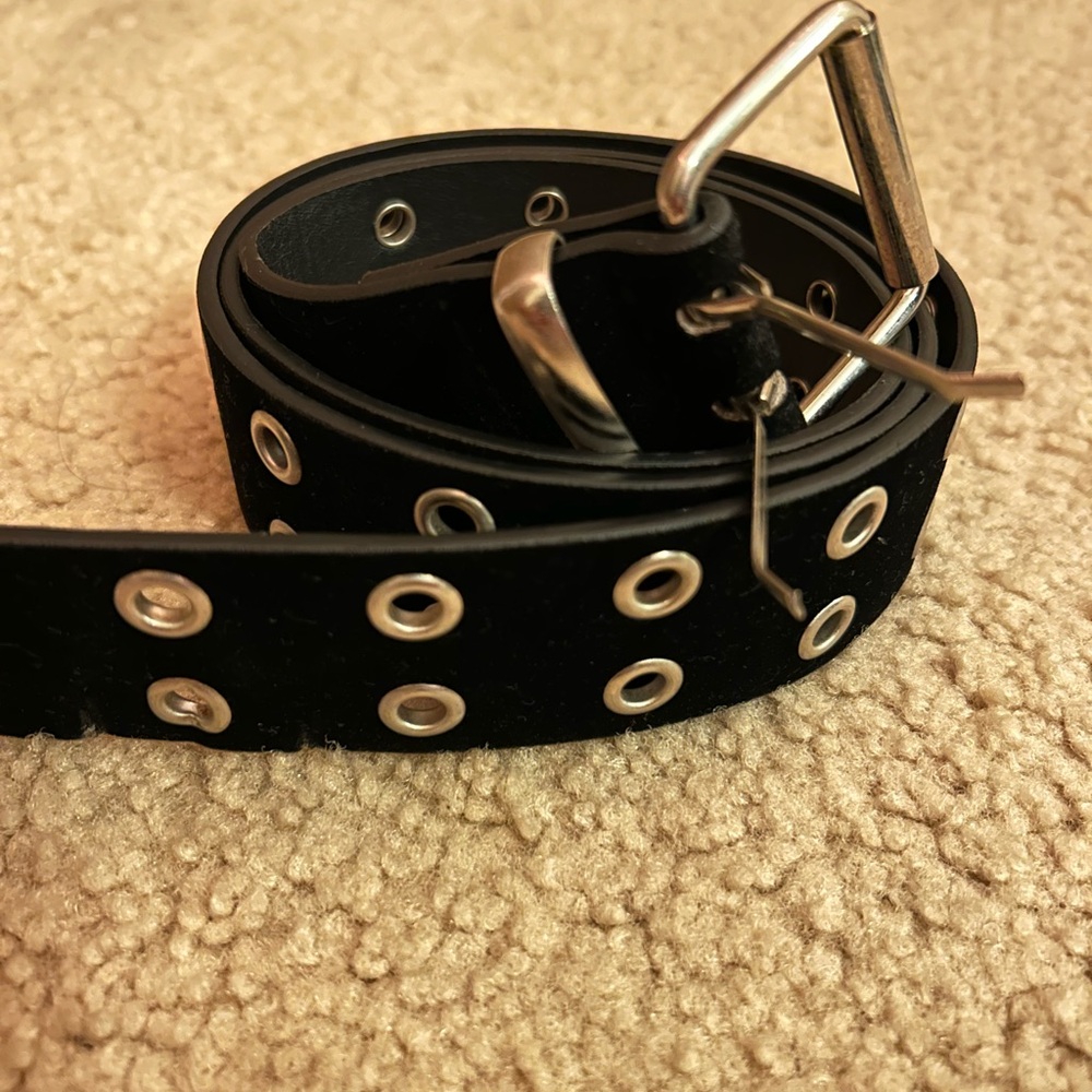 Black Leather Belt with Silver Buckle